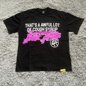 Black Graphic Tee with Pink Accents